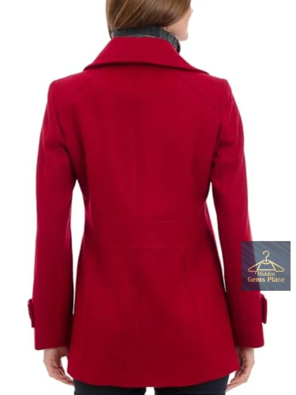 Wool Blend Peacoat with Scarf, Button Front, Long Sleeve, Seamed Pockets,